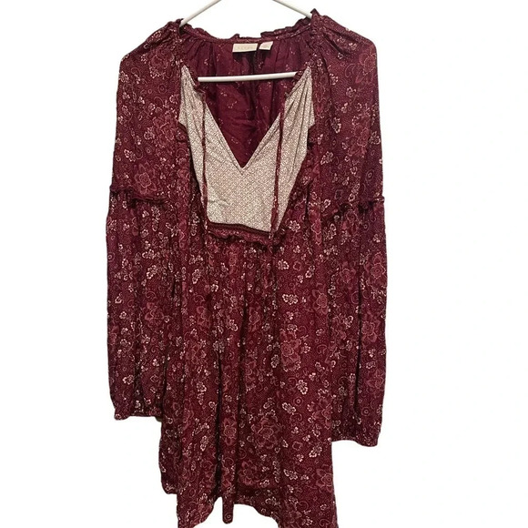 Nordstrom Hinge boho peasant long sleeved mini dress. Sz Small. Lace detail. - Picture 2 of 7